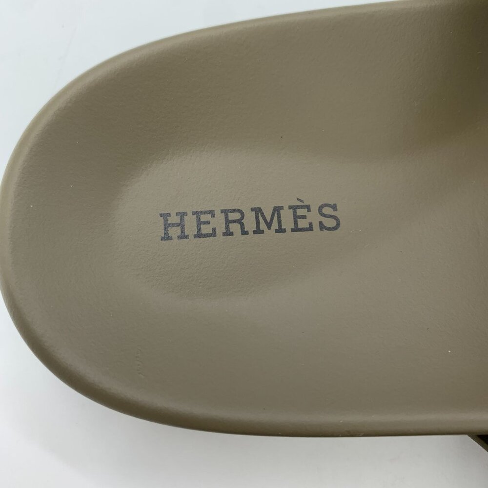 Hermès Mens Suede Leather Sandals Olive Green Slide Slip-On Footwear - Picture 6 of 8